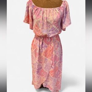 Chic Pink Purple Patchwork High Low Midi Maxi Dress Easter Size S
